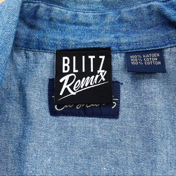 Reworked Vintage Sleeveless Denim Button Down Iron On Skull Patch - Picture 4 of 4